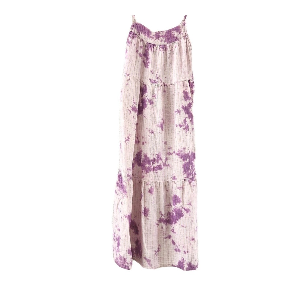 Cat & Jack Girls S (7/8) Maxi Dress White & Purple Tie Dye Sleeveless Ruffle